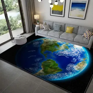 3D Galaxie Sternenhimmel Serie Wohnzimmer Teppich Cartoon Kind Spielteppich Weltraum Universum Planet Erde Matte Teenager Junge Mädchen Zimmer rutschfeste Flanell Teppiche (Blau,120x160 cm)