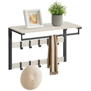 VASAGLE Wandgarderobe, mit Ablage, Wandregal mit 10 Haken, Hängeregal, Flur Schlafzimmer weiß 65 cm