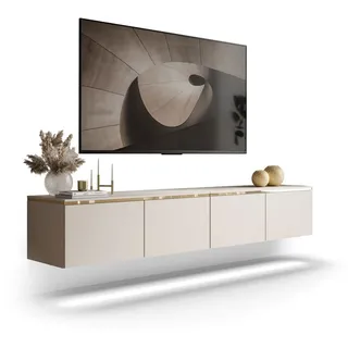 lookway CELINE KASCHMIR TV-Lowboard 200 cm Beige/Gold Holzwerkstoff