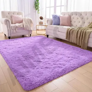 Hochflor Teppich Lila 160x200 cm Flauschig Anti-Rutsch Waschbar für Wohnzimmer Schlafzimmer