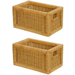 Krines Home Regalkorb Set/2 Regalkorb Aufbewahrungskorb geflochten Rattan (Klein-Mehrfarbig) (2-teiliges Set), Korbset Aufbewahrung Regal Schrankkorb Korb, ca. 20 x 32 x 17,5 cm beige