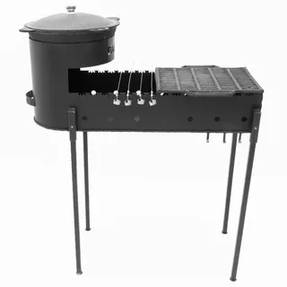 FlameFusion Mangal inkl. 8 Liter Kazan Gusseisen & Grillrost BBQ Holzkohlegrill Schaschlikgrill Mangalgrill