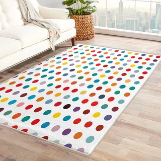 Punkte Teppich Kinder - Teppich Wohnzimmer Schlafzimmer Bunte Punkte, Großer Teppich Regenbogen, Weich Kurzflor & Waschbar & Rutschfest Wohnzimmerteppich, Kinderteppich, Bettvorleger 140x200 cm