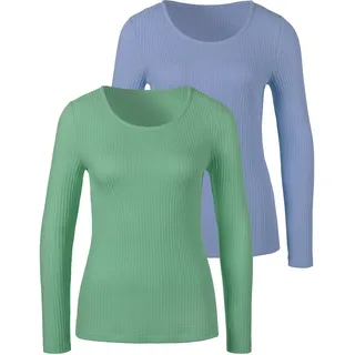 Langarmshirt LASCANA Gr. 32/34, bunt (hellblau, grün) Damen Shirts Jersey in modischer Pique-Optik
