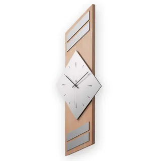 Kreative Feder Moderne Designer Holz Alu Funk Wanduhr leise Funkuhr ohne Ticken 75x30cm WEH005B-FL (Buche, leises Funkuhrwerk)