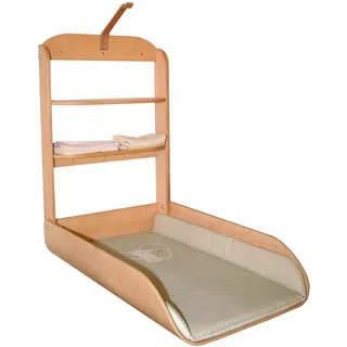 roba Wandwickeltisch natur - Klappbares Wickelregal aus gebogenem Holz gebogen + Wickelunterlage Liebhabär - einfache Wandmontage - Auflage mit Bären Motiv, 1 Stück (1er Pack)