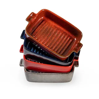 HENXFEN LEAD Kleine Backformen, Porzellan Auflaufformen rechteckig für Lasagne, Brownies, Gemüse 4 teilig Set Pastetenform aus Keramik, Vier Farben.