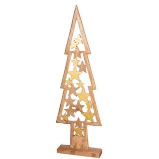 GILDE Deko Tannen Baum Stern - XXL Weihnachtsdekoration aus Holz mit Sternen - Farbe: braun Gold - Accessoires Winter und Advent - Höhe 108 cm