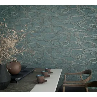 Marburg Vliestapete Abstrakt Linien Wellen Textiloptik Blau 34538 Kumano