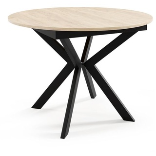 GRAINGOLD Loft runder Tisch 100 cm Luma - Holz und Metall, Loft, Ausklapbar Tisch - Lofttisch, Wohnzimmer - Craft Eiche