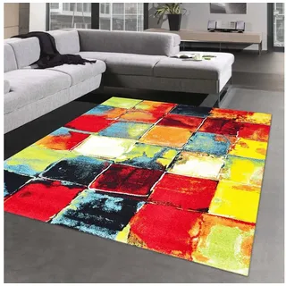 Carpetia Teppich Moderner Designer Teppich mehrfarbige Quadrate orange grün, rechteckig, Höhe: 13 mm, Allergiker-freundlich bunt 160 cm x 230 cm x 13 mm