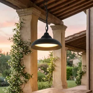 LED Außenlampe hängend 25 cm breit H: max. 73 cm IP44 3000 K 1200 lm Schwarz Aluminium Pendelleuchte außen Veranda Garten - Schwarz