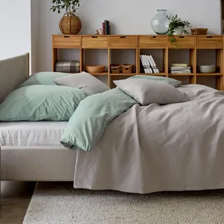 URBANARA Eviera Tagesdecke 180x200 cm I 100% Baumwolle (BCI) Made in Portugal Weich & Atmungsaktiv I Sofa Bett-Überwurf Couchdecke Wohndecke Kuscheldecke Plaid Bedspread Oeko Tex 100 I Creme