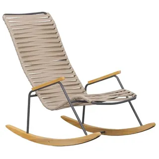 Liadomo Gartenlounge-Sessel Atina Schaukelstuhl, Schaukelsessel für Balkon, Garten, Terrasse (Outdoor-Sessel), Teakholz-Armlehnen & -Kufen, Rope mit Edelstahl-Gestell beige|grau