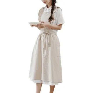 Bubmari Baumwolle Vintage Kittelschürze Damen Mit Rüschen, Verstellbare Latzschürze Mit Gekreuztem Rücken Und 2 Taschen, Schmutzabweisende Kochschürze Für Küche, Backen - Einheitsgröße