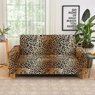 Highdi Stretch Sofabezug,3D Vintage Leopard Tierdruck Sofaüberwurf Abdeckung Waschbar rutschfest Sofahusse Spandex Couchbezug für Wohnzimmer Möbelschutz (Dunkelbraun,3-Sitzer: 190-230 cm)