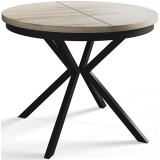 Runder Esszimmertisch BERG, ausziehbarer Tisch Durchmesser: 100 cm/180 cm, Wohnzimmertisch Farbe: Beige, mit Metallbeinen in Farbe Schwarz