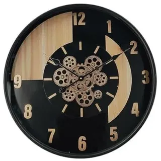 PRENDELUZ Wanduhr mit Zahnrädern, Schwarz/Buche/Gold, 59 x 59 x 8 cm, mit Bewegung, ideal zum Dekorieren und Organisieren von Räumen.
