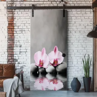 Selbstklebend Türbekleben Stein Türtapete 77x200 cm, TürPoster Orchidee Türbilder 3D Türaufkleber Dekoration Poster Tapete Türfolie, PVC Fototapete Wandtattoo Tür Tapeten m6064