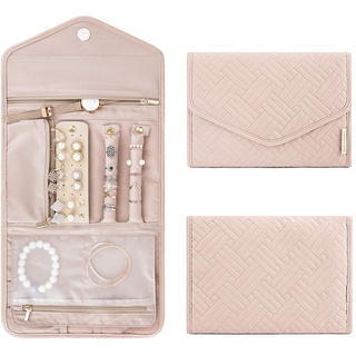 bagsmart Schmuck Organizer Tasche Reise Schmuckaufbewahrung für Ringe, Ohrringe, Halsketten, Uhren, Rosa