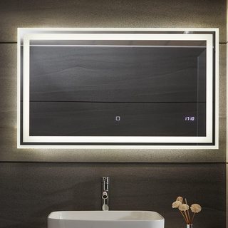 Aquamarin® LED Badspiegel - 120x60 cm, Beschlagfrei, Dimmbar, Energiesparend, Digitaluhr/Datum, 3000-7000K - Badezimmerspiegel, LED Spiegel, Lichtspiegel, Wandspiegel für Bad