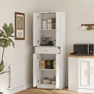 Homcom Küchenschrank Buffetschrank mit Verstellbaren Einlegeböden 60 x 35 x 180 cm WEISS