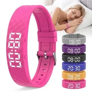 Sifxouped Vibrationsalarm Uhr am Handgelenk, Stiller Wecker mit 8 Alarmzeiten Tragbares Vibrationsarmband für Tiefschläfer Gehörlose Kinder Fitness Tracker Schrittzähler Schlafmonitor Schw (Rosa)