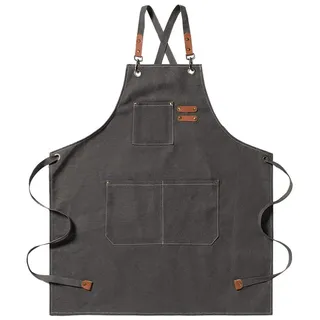 MOPUEA Kochschürze Küchenschürze Grillschürze Canvas für Männer und Frauen, (Küchenschürze Grillschürze für Kochen Grillen Handwerk, Canvas Schürze für Küche Grill Werkstatt Barista), 3 Taschen kreuz Rückenriemen strapazierfest schmutzabweisend grau