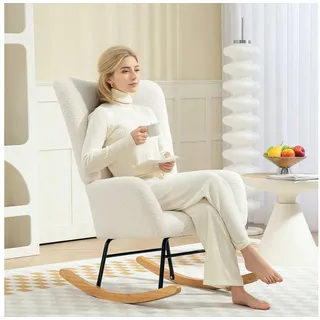 Homcom Schaukelstuhl Relaxsessel Teddysamt-Optik 1 x 1 x 1 cm Cremeweiß mit Kissen