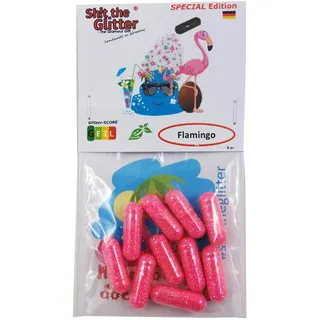 STG® - Flamingo-Edition (limitierte Auflage), 8 Glitzerpillen mit Rosa Glitzer im Baggy, Scherzartikel, Geschenk, Sommer-Festival, kleine Aufmerksamkeit, Beauty - Produkt