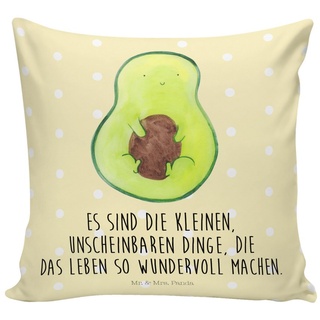 Mr. & Mrs. Panda Dekokissen Avocado mit Kern - Gelb Pastell - Geschenk, Motivkissen, Spruch Leben gelb