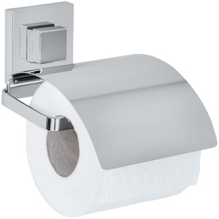 WENKO Vacuum-Loc® Wand Toilettenpapierhalter Quadro mit Cover, Halterung für Toilettenpapier im Badezimmer und Gäste-WC, Anbringung ohne Bohren, rostfreier, glänzender Edelstahl, 13 x 11,5 x 14 cm
