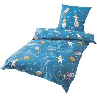 Bettwäsche »JACK by Bierbaum Kinder Biber Bettwäsche 2 tlg. 135x200cm Astronaut«, JACK, Biber, 2 teilig, Weltall Sterne Weltraum Raumschiff Kinder-Bettwäsche blau