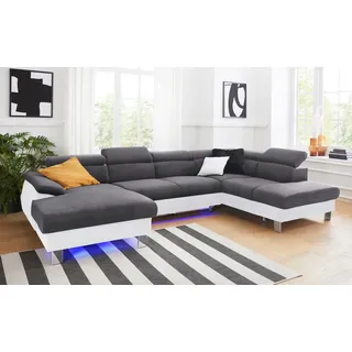 COTTA Wohnlandschaft Komaris U-Form, B: 320 cm, mit Kopfteilverstellung, optional Schlaffunktion, Bettkasten & Licht weiß