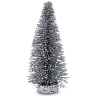 Deko Glitzerbaum 20 cm - kleiner Metall-Tannenbaum dunkel-silber Ø 9 cm - Dekobaum für Advent, Weihnachten und Winter