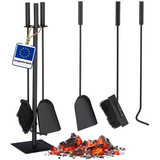 Relaxdays Kaminbesteck 4-teilig Stahl 61 x 15 x 15 cm Schwarz