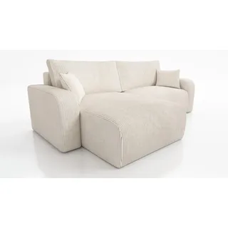 Wohnero24 Habana Mini Ecksofa 248x153 cm mit Schlaffunktion 204x133 cm – Eckcouch mit Bettkasten – Cord Sofa L-Form – Wohnlandschaft Klein ... - Creme
