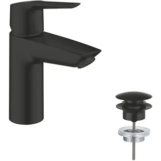 GROHE Start, Waschtischarmatur mit Push-Open-Ablauf, 17cm hoch, 6l/min | Wasserhahn Bad mit 3in1 Werkzeug, Wassermenge & Temperatur begrenzbar, einfache Waschbecken-Montage (mattschwarz, 235502432)