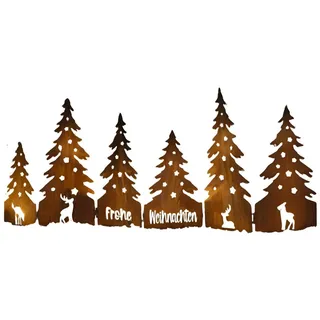 Dekoleidenschaft Dekofigur Winterwald "Frohe Weihnachten" aus Metall mit Echtrost, 79x30 cm, Metalldeko, Rostdeko, Weihnachtsdeko braun