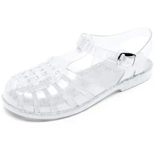 Jelly Sandalen Damen – Glitzer Kristall Wasserschuhe Strandschuhe Badeschuhe mit Rundum-Schutz Transparente Gummisandalen für Beach Pool Freizeit - 39 EU