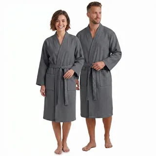 NYVI Bademantel NYVISpa Waffelpique - Unisex Saunamantel für Damen & Herren aus 100% Baumwolle - luftig leichter & atmungsaktiv Farbe:Anthrazit;Größe:2XL