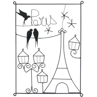 UNUS Wanddeko Eiffelturm mit Paris-Schriftzug und Vögeln aus Metall in Schwarz | Gr.: onesize