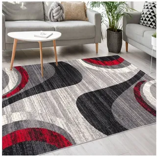 mazovia Designteppich Modern Teppich Kurzflor Wohnzimmerteppich Robust und pflegeleicht GRAU, 60 x 100 cm, Fußbodenheizung,Allergiker geeignet,Farbecht,Pflegeleicht,Geometrisch grau|rot 60 x 100 cm