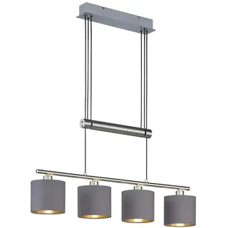 meineWunschleuchte Höhenverstellbare Balkenpendelleuchte mit 4 Stoffschirmen Taupe, Breite 77cm
