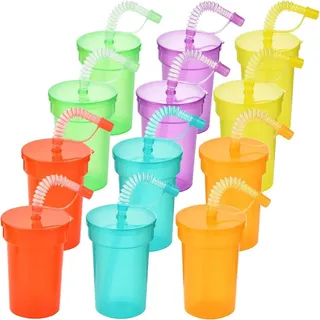 Partybecher Plastik Deckel Strohhalme Neon 380ml 12 Pack Of 12