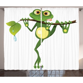 Gardine Schlafzimmer Kräuselband Vorhang mit Schlaufen und Haken, Abakuhaus, Tier Frosch auf Zweig Dschungel gelb|grün|weiß 280 cm x 225 cm
