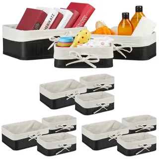 Relaxdays 12 tlg. Aufbewahrungskorb Set aus Bambus - Schwarz