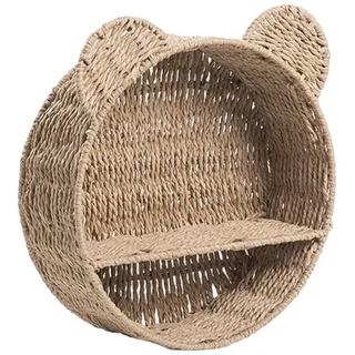 AWJUWHBJ Rattan Hängekorb Bär Ohr Form Wandregal Gewebt Wandmontiertes Regal Schweberegale Heimdekoration Cartoon Regal