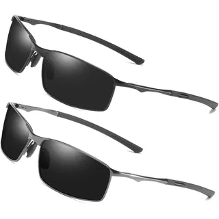 AORON Polarisierte Sonnenbrille Herren Outdoor Sportarten Schutz Brille UV-Schutz Fahrbrille (1* schwarz + 1* Grau) - Einheitsgröße