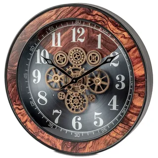formano Wanduhr XXL Uhr antik Zahnräder 58x58cm Metall, goldene drehende Zahnräder (Sichtbar bewegliche Zahnräder) bunt